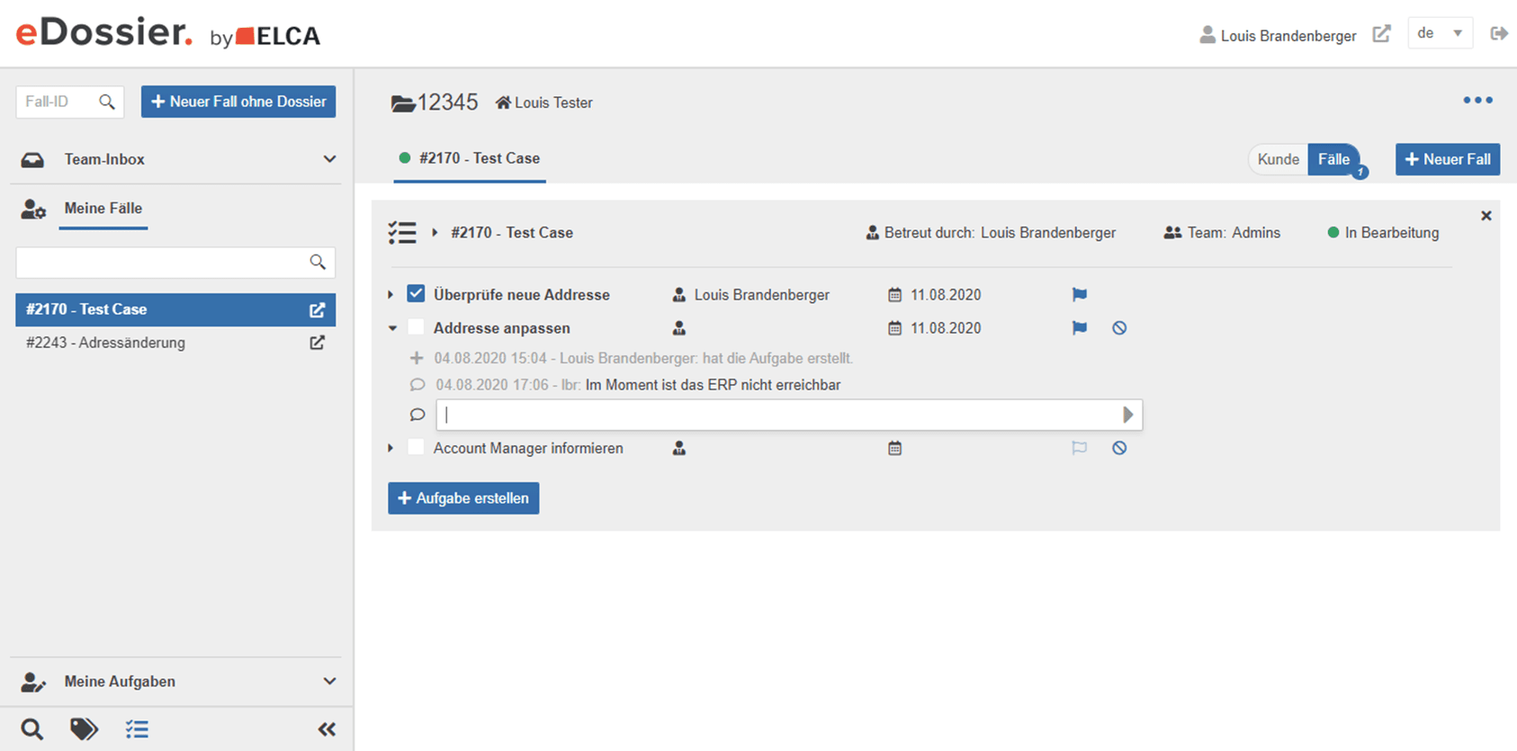 eCase interface