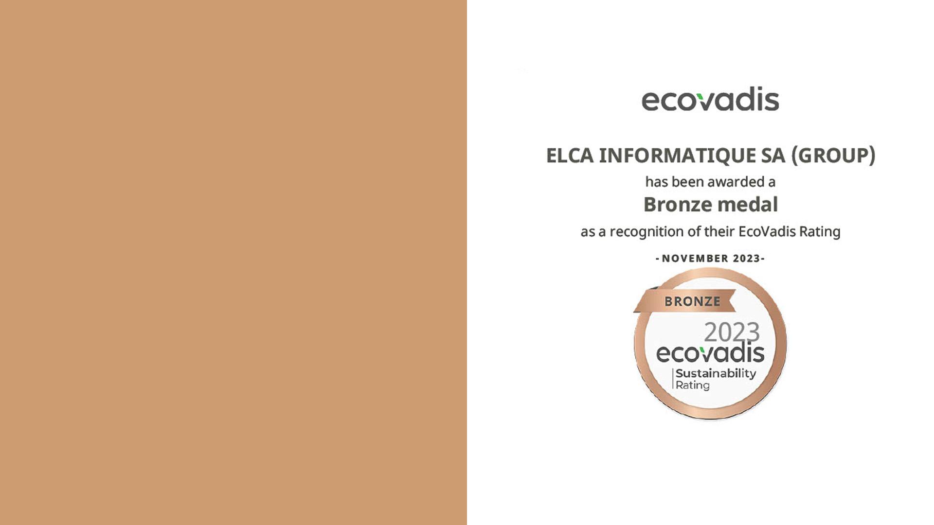 Ecovadis Bronze Medal Certificate