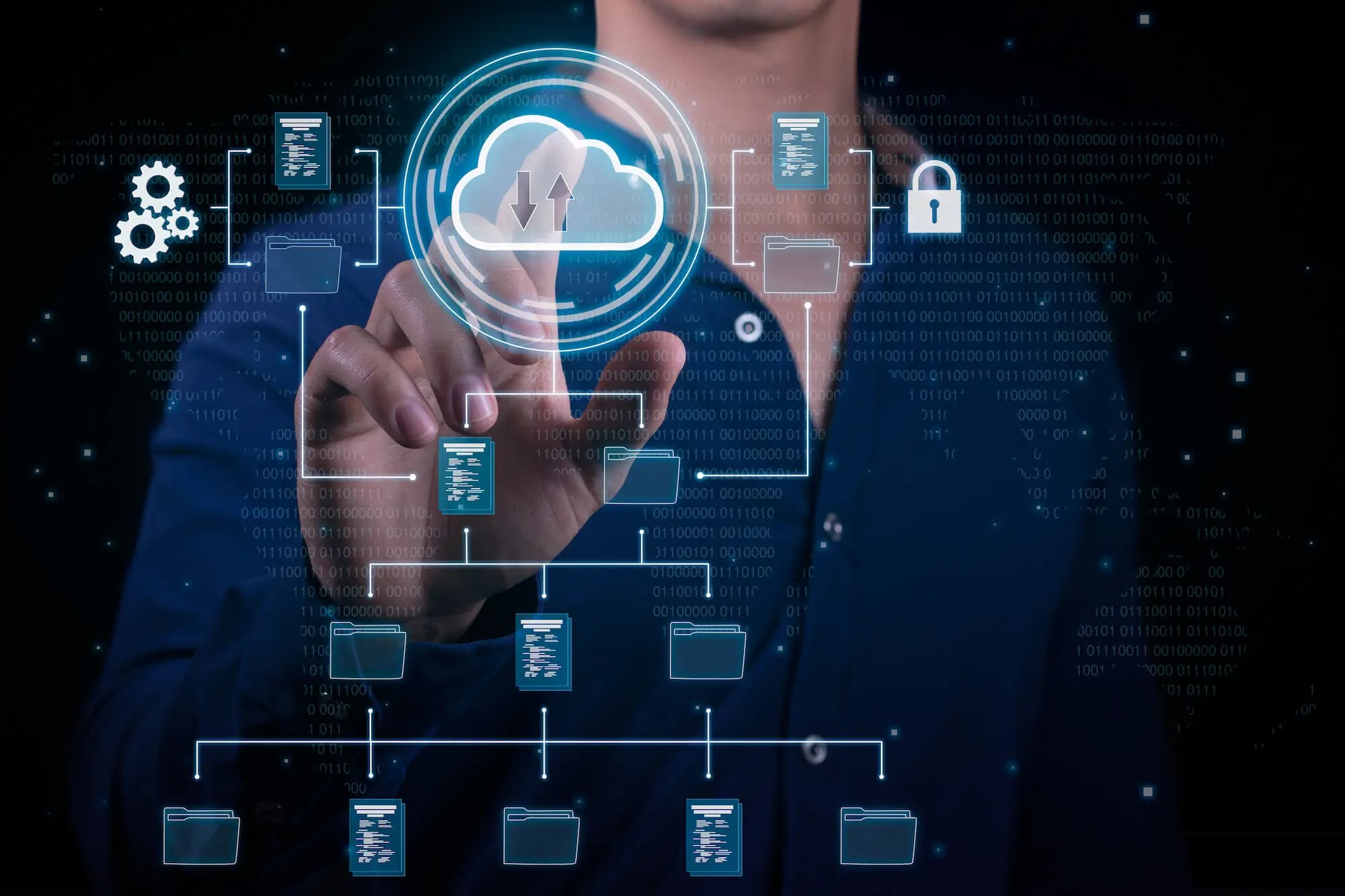 Secure Swiss sovereign cloud and data residency architecture with encrypted data flows and cloud infrastructure, supporting GDPR and FINMA compliant digital services.