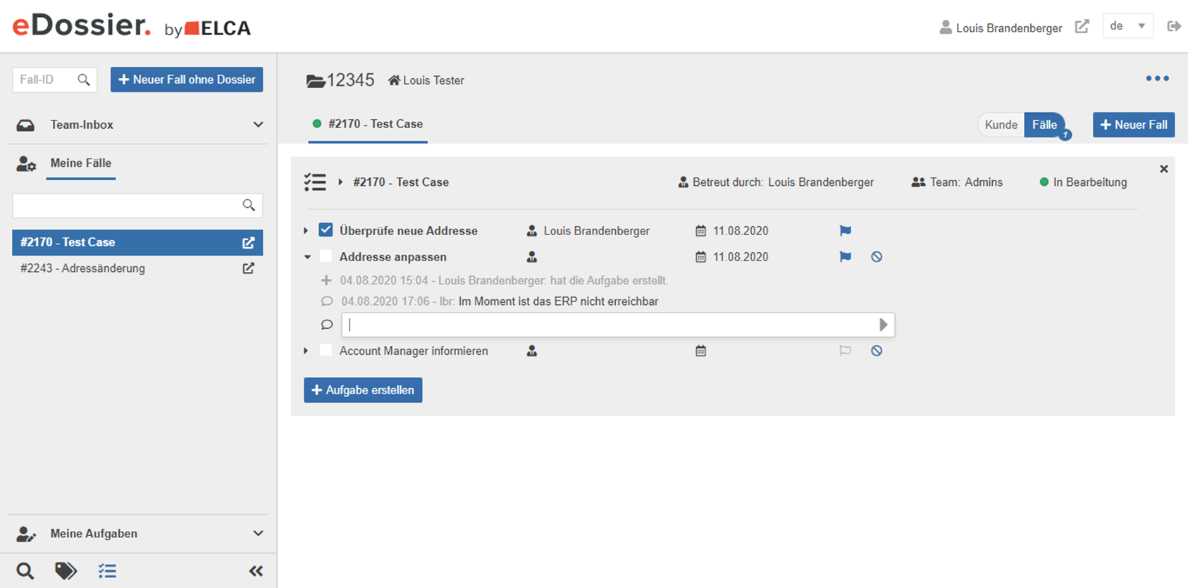 eCase interface