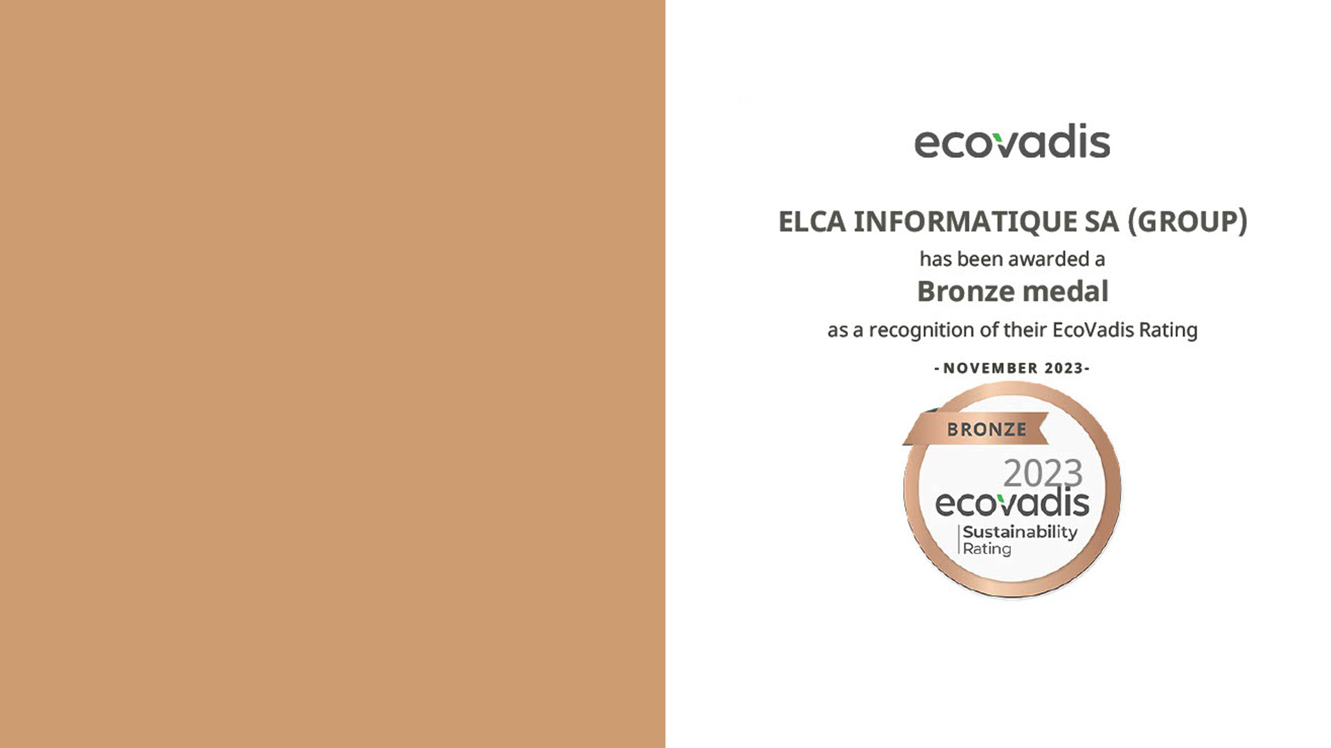 Ecovadis Bronze Medal Certificate